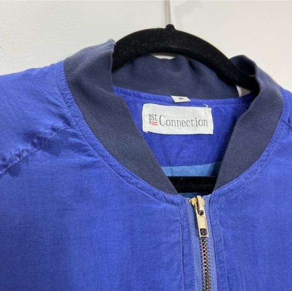 Vintage 100% Silk Royal Blue Bomber Jacket M - Picture 10 of 16